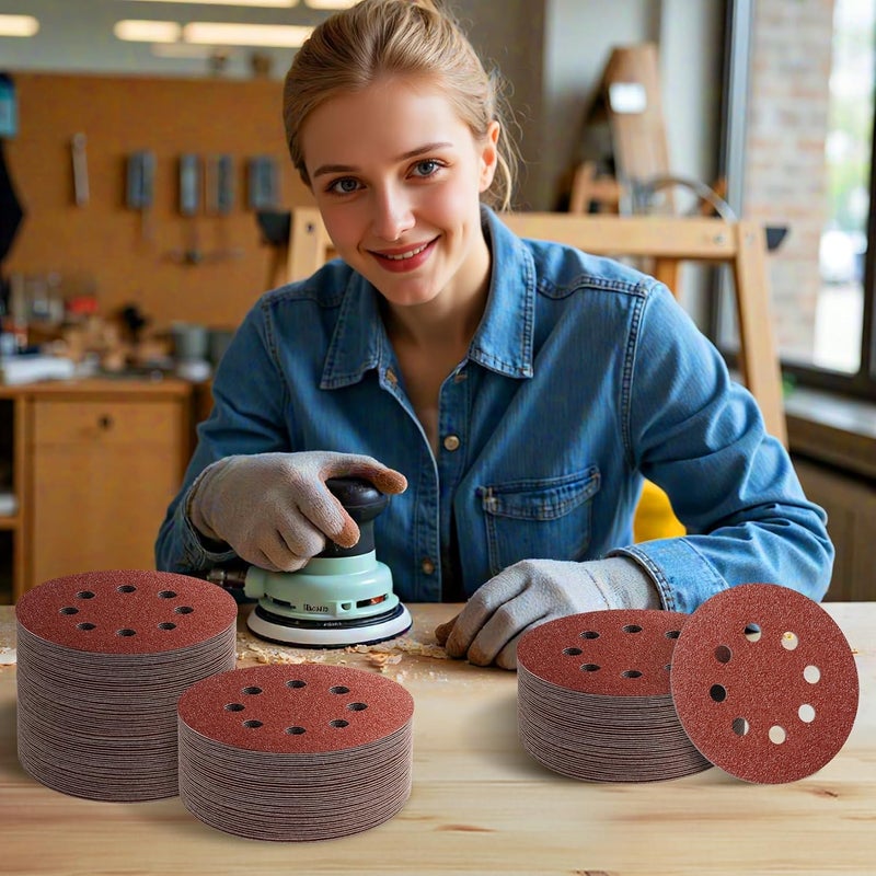 JTIEO 100PCS Sanding Discs 5 Inch, 600 Grit Orbital Sander Pads, Hook & Loop Sandpaper Pads, 8 Hole Round Sanding Discs for Random Orbital Sanders - Image 4